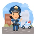 Cartoon Policewoman on the Street