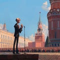 Cartoon of politican in Russia holding a speech to the crowd at the Red square. Royalty Free Stock Photo