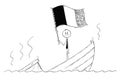 Cartoon of Politician Standing Depressed on Sinking Boat With Flag of Belgium or France