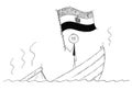 Cartoon of Politician Standing Depressed on Sinking Boat Waving the Flag of Arab Republic of Egypt