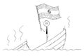 Cartoon of Politician Standing Depressed on Sinking Boat Waving Flag of Argentine Republic or Argentina Royalty Free Stock Photo