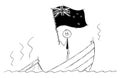 Cartoon of Politician Standing Depressed on Sinking Boat Waving the Flag of New Zealand