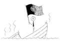 Cartoon of Politician Standing Depressed on Sinking Boat Waving the Flag of Portuguese Republic or Portugal