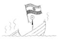 Cartoon of Politician Standing Depressed on Sinking Boat Waving the Flag of Republic of India