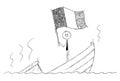 Cartoon of Politician Standing Depressed on Sinking Boat Waving the Flag of Republic of Ireland or Italy, Italian Royalty Free Stock Photo