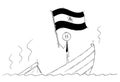 Cartoon of Politician Standing Depressed on Sinking Boat Waving the Flag of Republic of Nicaragua