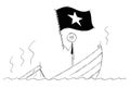 Cartoon of Politician Standing Depressed on Sinking Boat Waving the Flag of Socialist Republic of Vietnam