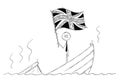 Cartoon of Politician Standing Depressed on Sinking Boat Waving the Flag of United Kingdom of Britain Royalty Free Stock Photo