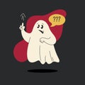 Cute ghost floating in the air. Isolated fashion vector illustration. The ghost is doing his household chores.