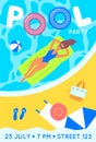 Cartoon Pool Party Poster Invitation Concept Banner Card. Vector Royalty Free Stock Photo