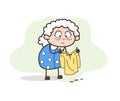 Cartoon Poor Old Lady Sad for Her Torn Clothes Vector Illustration