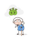 Cartoon Poor Old Woman Thinking about Money Vector Illustration Royalty Free Stock Photo