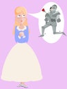 Cartoon portrait of romantic girl dreaming about knight Royalty Free Stock Photo