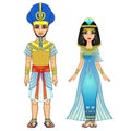 Cartoon portrait of Egyptian family in ancient clothes. Royalty Free Stock Photo