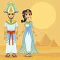 Cartoon portrait of Egyptian family in ancient clothes. Royalty Free Stock Photo