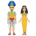 Cartoon portrait of Egyptian family in ancient clothes. Pharaoh, King, God. Full growth.