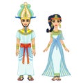 Cartoon portrait of Egyptian family in ancient clothes. Pharaoh, King, God. Full growth. Royalty Free Stock Photo