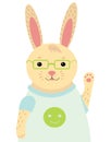 A cartoon portrait of a hare. Stylized happy rabbit with glasses. Drawing for children. Vector illustration for a Royalty Free Stock Photo