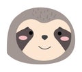 Cartoon portrait of the sloth isolated. Cute idler flat vector illustration. Muzzle of wild animal Royalty Free Stock Photo