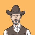 Cartoon portrait of wild west rough man Royalty Free Stock Photo