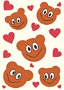 cartoon positive faces with hearts teddy bear, cartoon emoticon