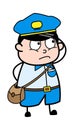 Cartoon Postal worker thinking in Confusion