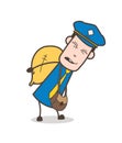 Cartoon Postboy Character Carrying a Heavy Sack Vector