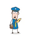 Cartoon Postboy Reading Letter Vector Concept