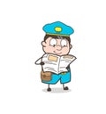 Cartoon Postboy Reading Newspaper Vector