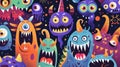 Cartoon poster templates for a kids Halloween event with funny aliens, strange animals, or creatures. Royalty Free Stock Photo