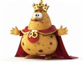 Cartoon potato king character with a crown and cape. Royalty Free Stock Photo