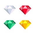 Cartoon precious gemstones flat icons set. Flat vector illustration isolated on white background Royalty Free Stock Photo