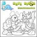 Cartoon prehistoric dinosaur brachiosaurus, coloring book, funny illustration