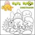 Cartoon prehistoric dinosaur dimetrodon, coloring book, funny illustration