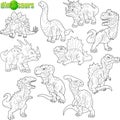 Cartoon prehistoric dinosaurs, coloring book, funny illustration