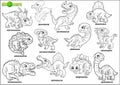 Cartoon prehistoric dinosaurs, coloring book, set of images