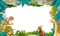 Cartoon prehistoric nature frame with dinosaurs Royalty Free Stock Photo