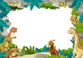 Cartoon prehistoric nature frame with dinosaurs