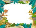 Cartoon prehistoric nature frame with dinosaurs Royalty Free Stock Photo