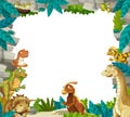 Cartoon prehistoric nature frame with dinosaurs