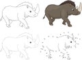 Cartoon prehistoric rhinoceros. Vector illustration. Dot to dot