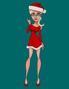 Cartoon pretty girl in christmas dress and hat Royalty Free Stock Photo