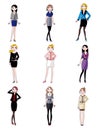 Cartoon pretty office woman worker icon set