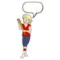 cartoon pretty punk girl with baseball bat with speech bubble Royalty Free Stock Photo