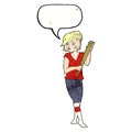 cartoon pretty punk girl with baseball bat with speech bubble Royalty Free Stock Photo