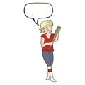 cartoon pretty punk girl with baseball bat with speech bubble Royalty Free Stock Photo