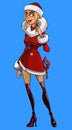 Cartoon pretty woman in red costume of snow maiden