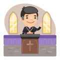 Cartoon Priest at the Pulpit