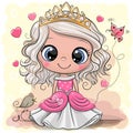 Cartoon Princess with bird on a yelow background Royalty Free Stock Photo