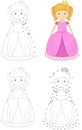 Cartoon princess. Coloring book and dot to dot game for kids Royalty Free Stock Photo